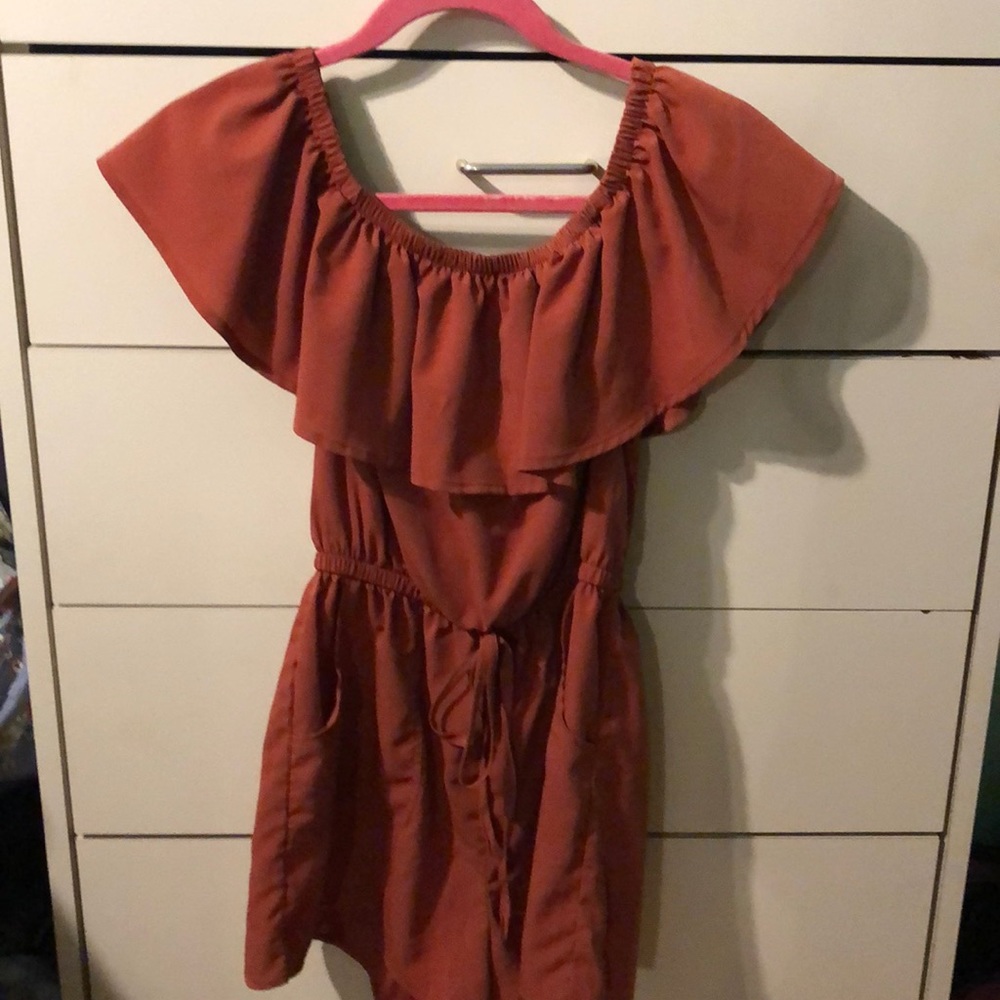 Off the shoulder rust romper